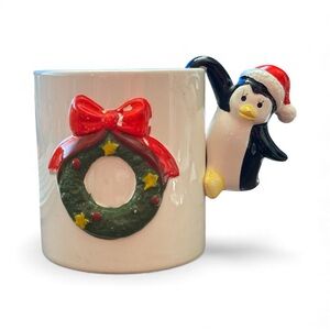 Vintage Holiday Penguin and Wreath Holiday Mug